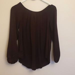 LOFT mixed media blouse with pleated front satin material and bow back. Size xs.